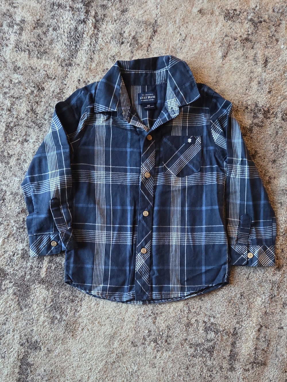 Lucky Brand Navy and White Long Sleeve Plaid Button Down Shirt Size 3T
